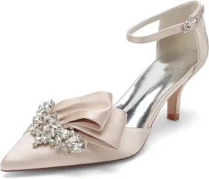 Women's Satin Wedding Heels Bridal Shoes Pointed Toe Wedding Pumps