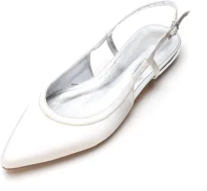 Women's Sling Backs Closed Toe Ballet Flats Pointed Toe Slip on Satin Party Evening Bridesmaid Shoes