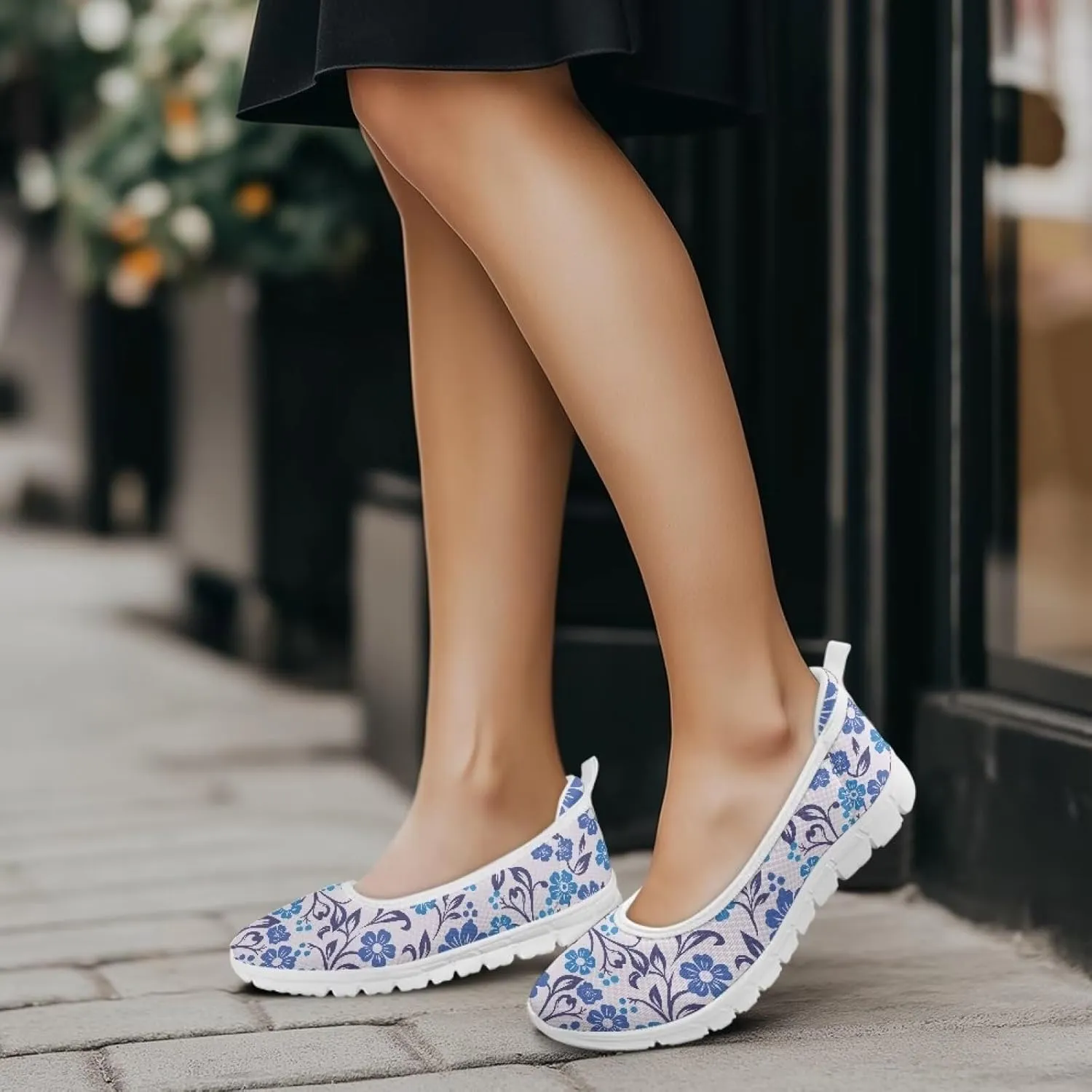 Women's Slip-On Sneakers Flying Mesh Casual Hiking Non-Slip Comfortable Workout Dress Shoes Walking Tennis Holiday Lightweight Sneakers Black US Size 6-11