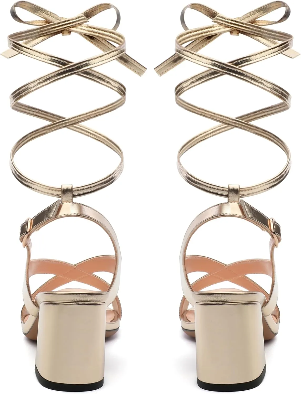 Womens Square Toe Lace up Sandals, Criss-cross Straps Low Block Heel Sandals, Open Toe Slingback Sandals with Buckle for Women, Metallic Dress Shoes 2.5"