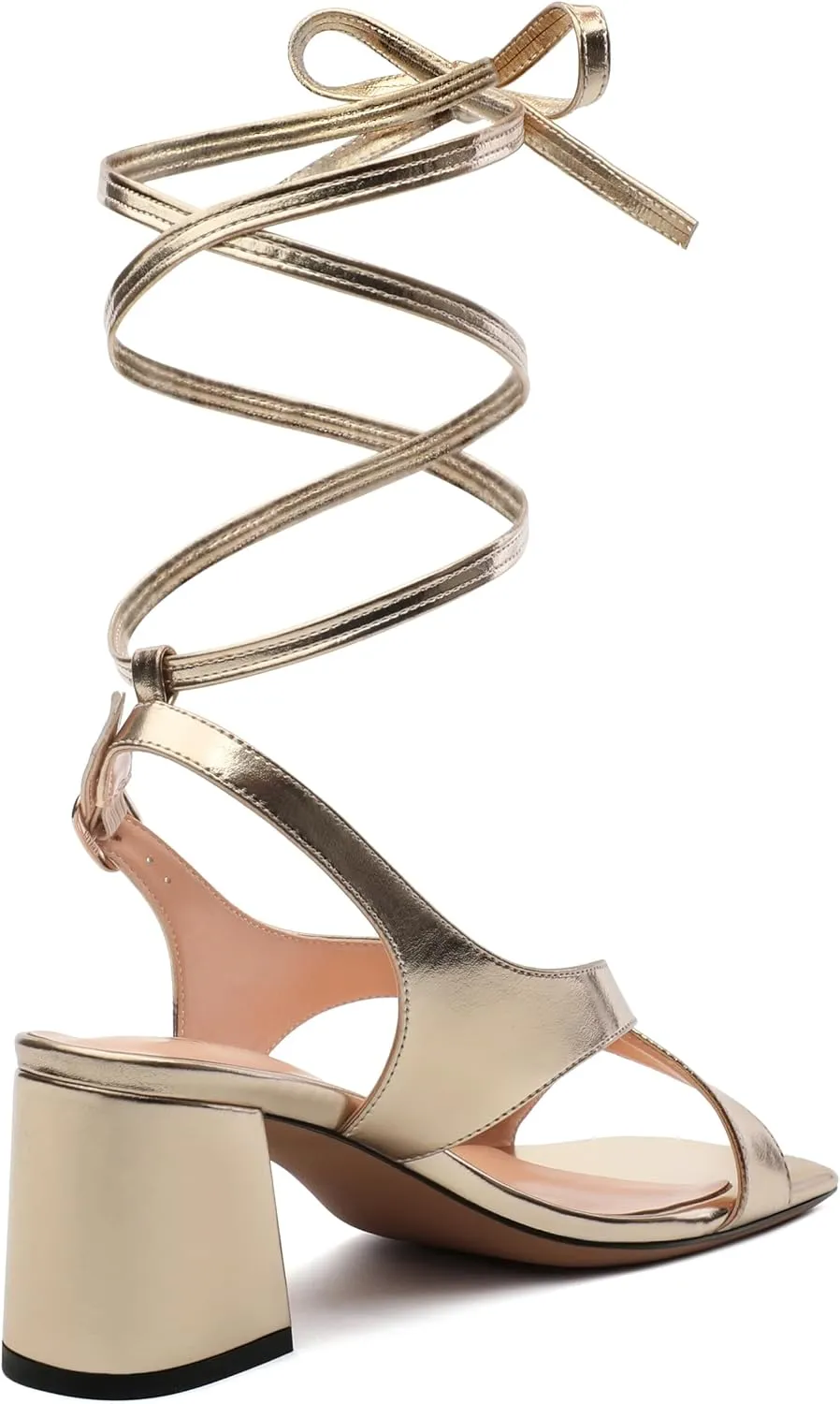 Womens Square Toe Lace up Sandals, Criss-cross Straps Low Block Heel Sandals, Open Toe Slingback Sandals with Buckle for Women, Metallic Dress Shoes 2.5"