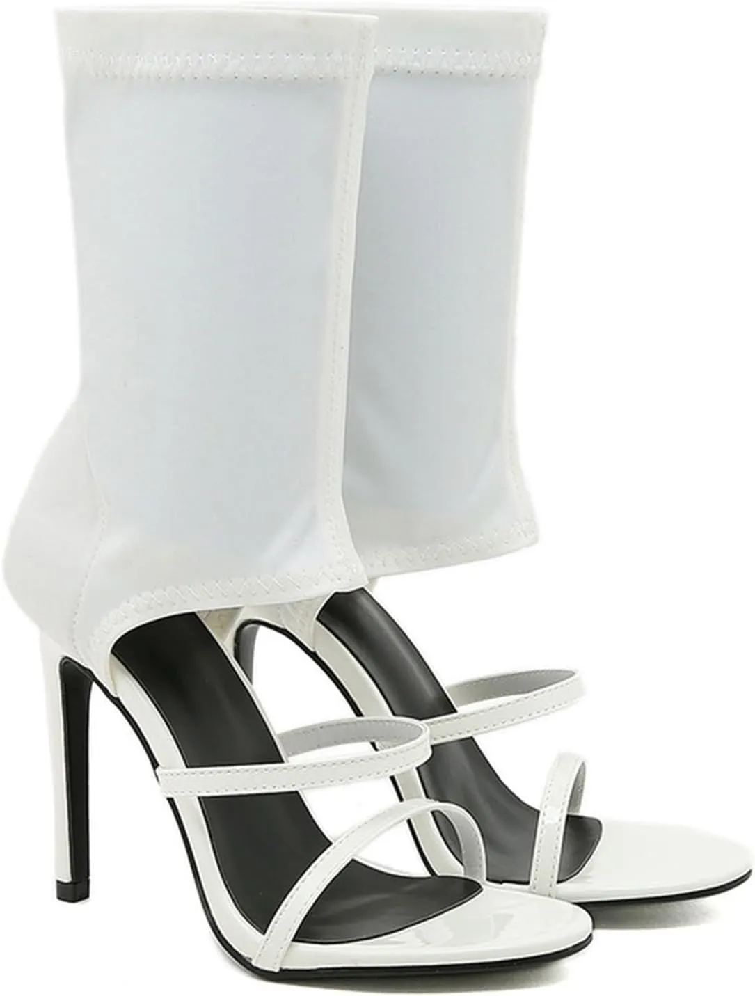 Women's Stiletto Heel Boots Stretchy Cloth Pull-on Peep Open Toe Two Strap Sexy Gladiator Sandals for Summer
