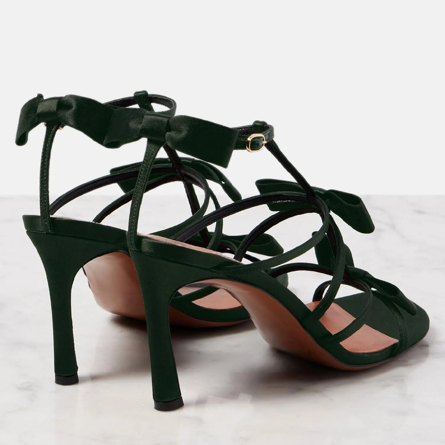 Women's Stiletto Heel Square Open Toe Sandals Fashion Satin/Patent Leather Bows Ankle Strap with Buckle Heeled Sandals Prom Party High Heel Shoes for Summer