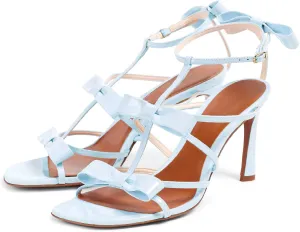 Women's Stiletto Heel Square Open Toe Sandals Fashion Satin/Patent Leather Bows Ankle Strap with Buckle Heeled Sandals Prom Party High Heel Shoes for Summer