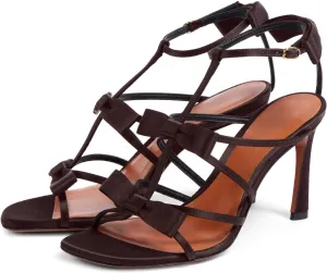 Women's Stiletto Heel Square Open Toe Sandals Fashion Satin/Patent Leather Bows Ankle Strap with Buckle Heeled Sandals Prom Party High Heel Shoes for Summer