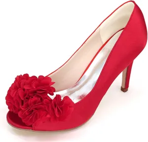 Women's Stiletto High Heels - Lace Satin Slip-On Open Toe Pumps for Classic Wedding & Party Dress Shoes