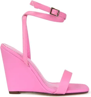 Womens Strappy Ankle Strap Wedge Heel Sandals Ladies Square Toe Shoes Size