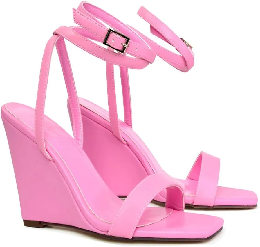 Womens Strappy Ankle Strap Wedge Heel Sandals Ladies Square Toe Shoes Size