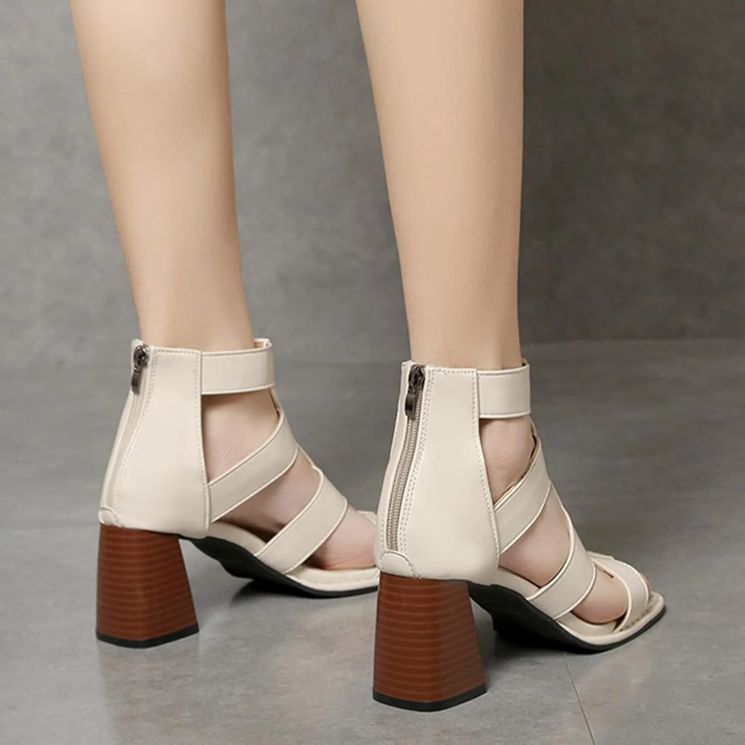Women's Strappy Chunky Heel Roman Gladiator Sandals Comfort Open Toe Back Zipper High Top Heeled Sandals For Formal Wear Casual Party Everyday Wear