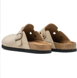 Women's Suede Slip-On Sandals Cork Footbed with Adjustable Buckle Slippers