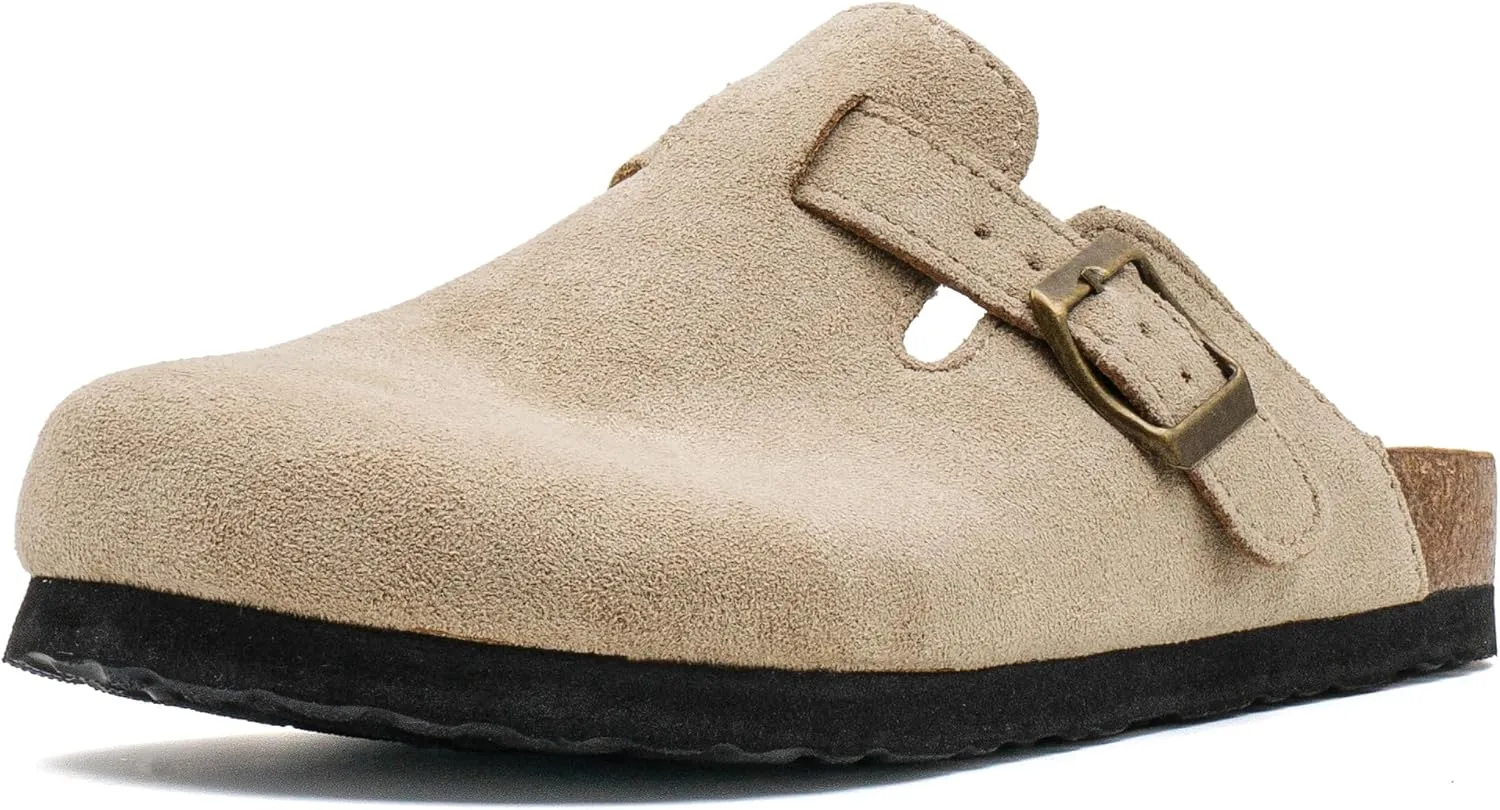 Women's Suede Slip-On Sandals Cork Footbed with Adjustable Buckle Slippers