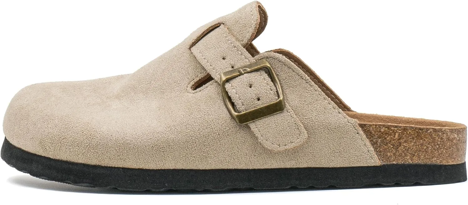Women's Suede Slip-On Sandals Cork Footbed with Adjustable Buckle Slippers