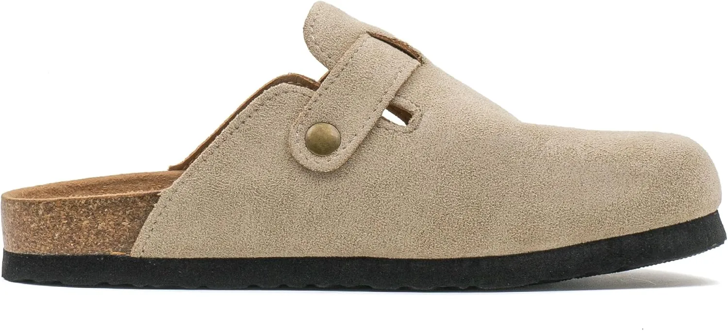 Women's Suede Slip-On Sandals Cork Footbed with Adjustable Buckle Slippers