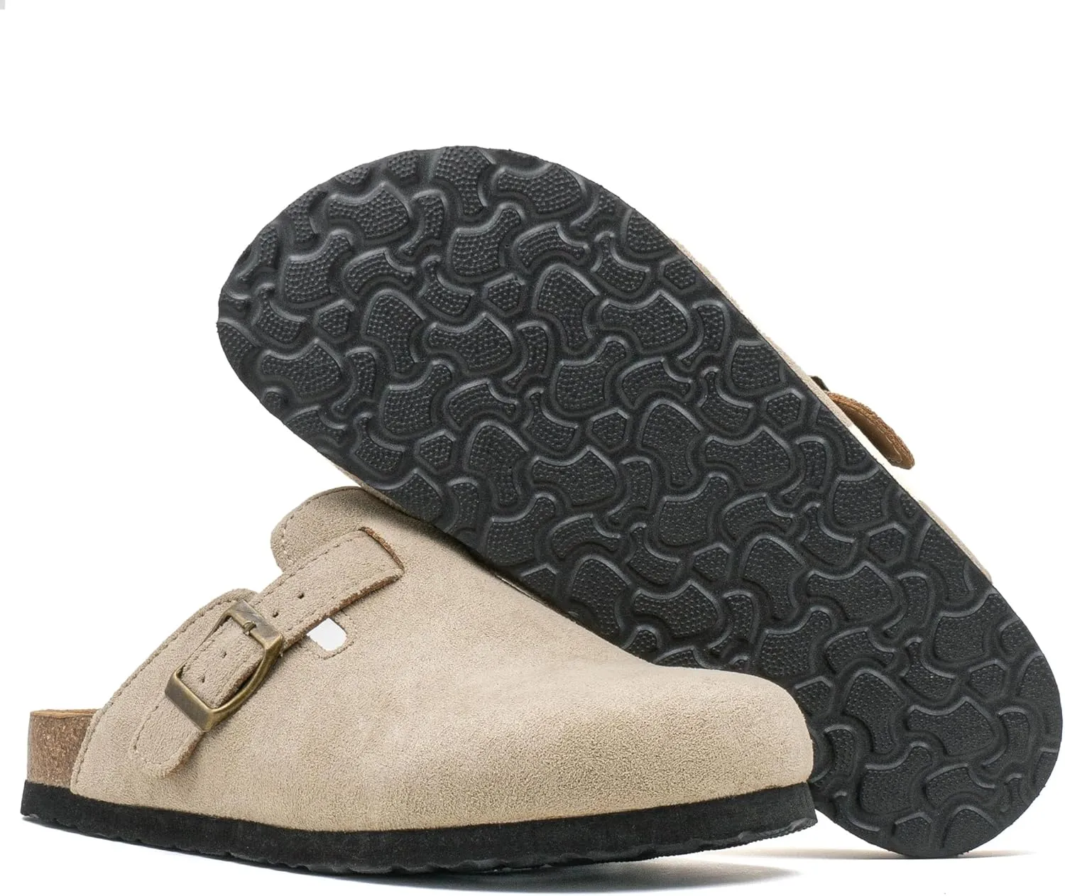 Women's Suede Slip-On Sandals Cork Footbed with Adjustable Buckle Slippers