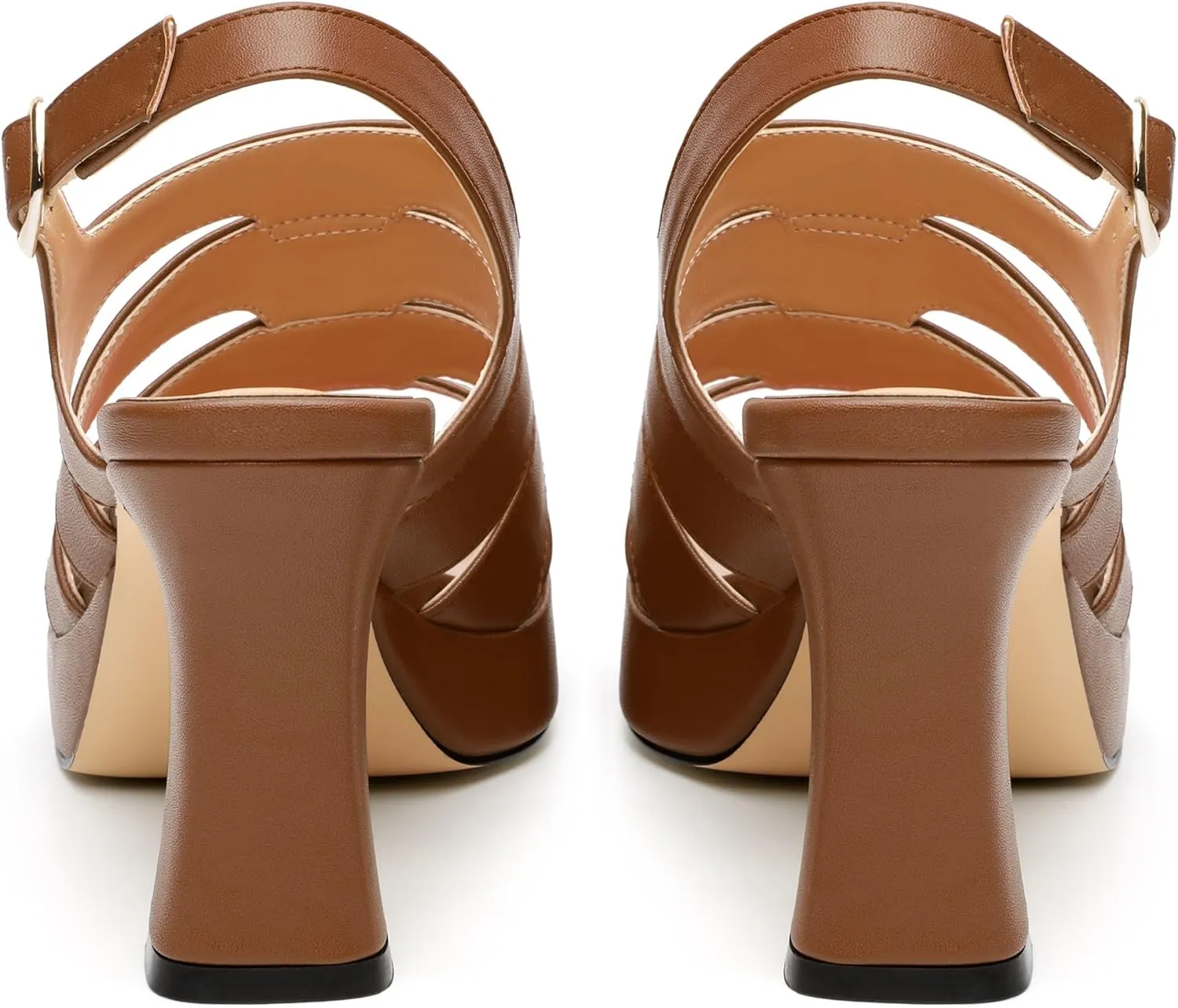 Women's thick soled sandals, square open toe thick heel women's ankle strap sandals, buckle leather insole sandals 3.3 inches, sexy thick heel sandals