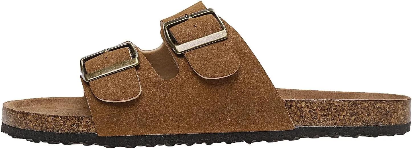 Women's Two Buckle Cork Footbed Sandals Adjustable Womes Sandals Black Brown Tan Available