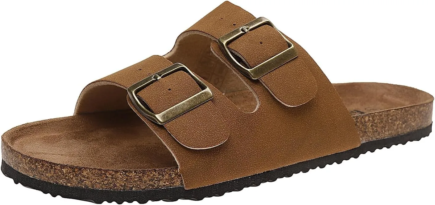 Women's Two Buckle Cork Footbed Sandals Adjustable Womes Sandals Black Brown Tan Available