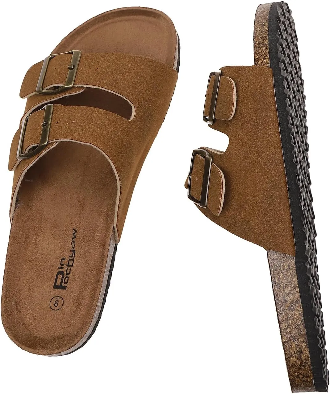 Women's Two Buckle Cork Footbed Sandals Adjustable Womes Sandals Black Brown Tan Available