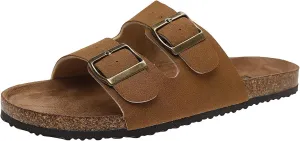Women's Two Buckle Cork Footbed Sandals Adjustable Womes Sandals Black Brown Tan Available