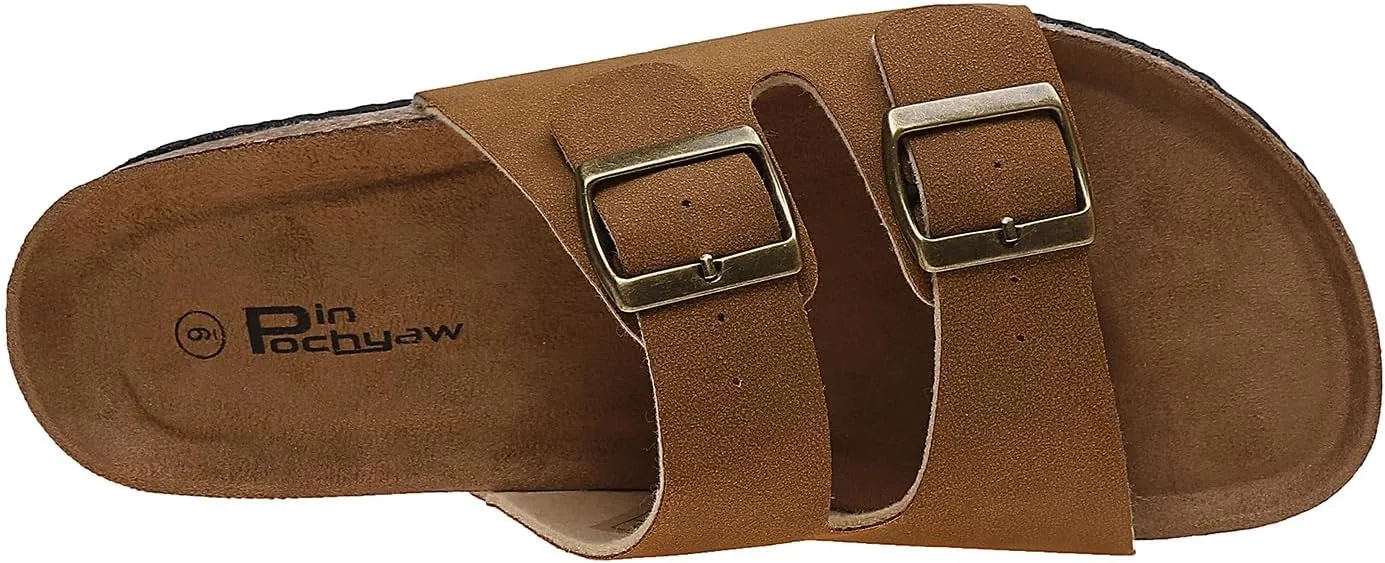 Women's Two Buckle Cork Footbed Sandals Adjustable Womes Sandals Black Brown Tan Available