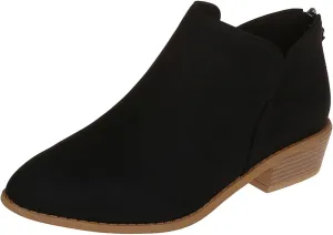 Womens V Cutout Ankle Boots Fashion Pointed Toe Chunky Stacked Heel Western Booties Zip Up Cowboy Boots Shoes Suede Chunky Low Heel Pull On Short Fall Winter Work Boots