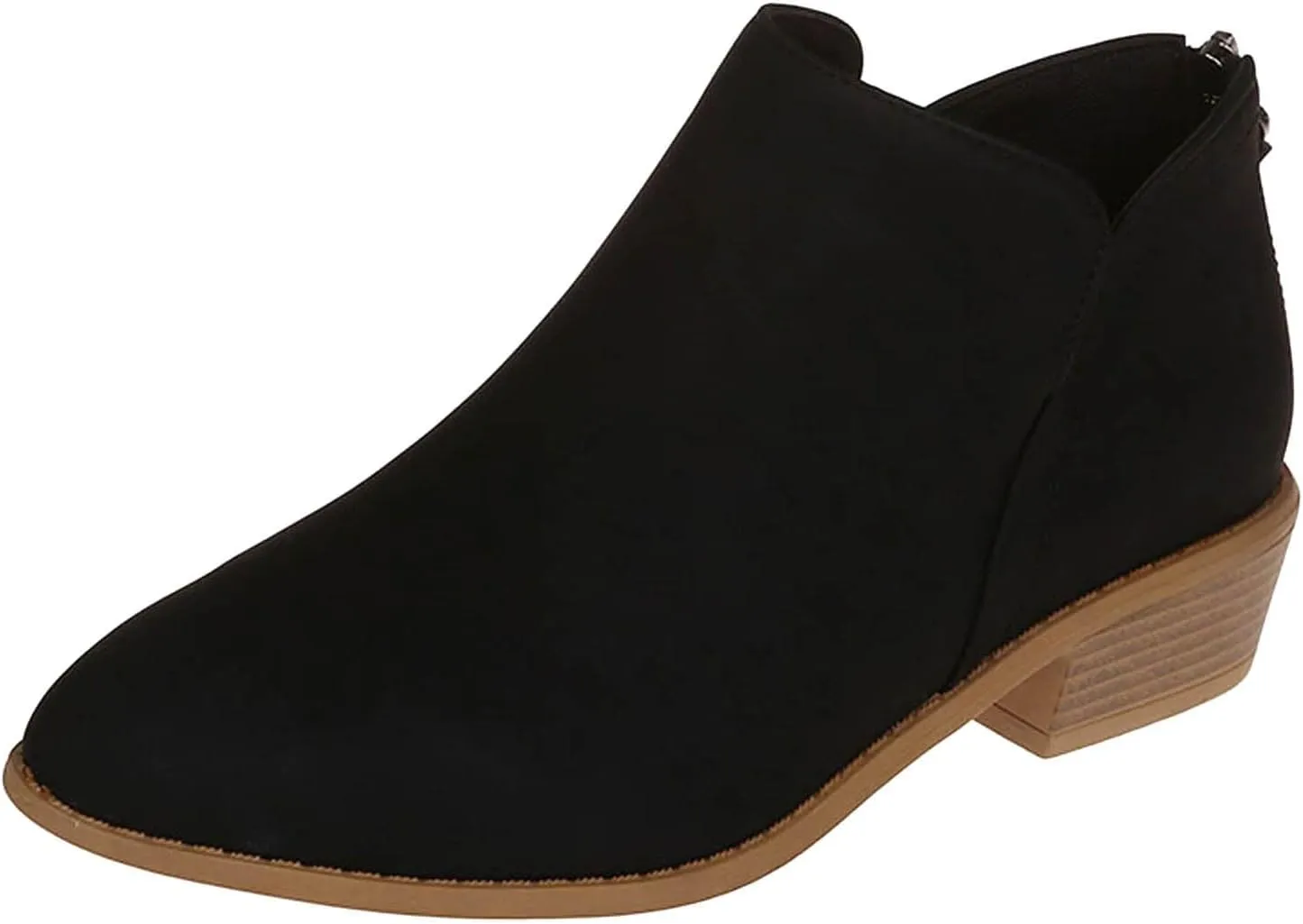 Womens V Cutout Ankle Boots Fashion Pointed Toe Chunky Stacked Heel Western Booties Zip Up Cowboy Boots Shoes Suede Chunky Low Heel Pull On Short Fall Winter Work Boots