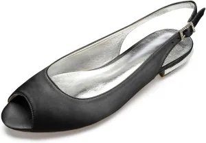 Womens Wedding Dress Shoes Low Heel Bridal Shoes Sandals Satin Evening Party Work Flat Comfortable Buckle Open Toe Satin Shoes