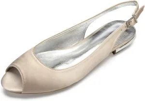 Womens Wedding Dress Shoes Low Heel Bridal Shoes Sandals Satin Evening Party Work Flat Comfortable Buckle Open Toe Satin Shoes