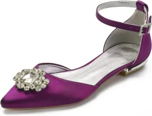 Women's Wedding Flats Pointed Toe Bridal Dress Shoes Pumps Satin Bridal Flats Rhinestones Prom Wedding Shoes for Bride