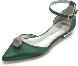 Women's Wedding Flats Shoes Satin Pointed Toe Party Dress Bridesmaid Ballet Pumps,Green,10