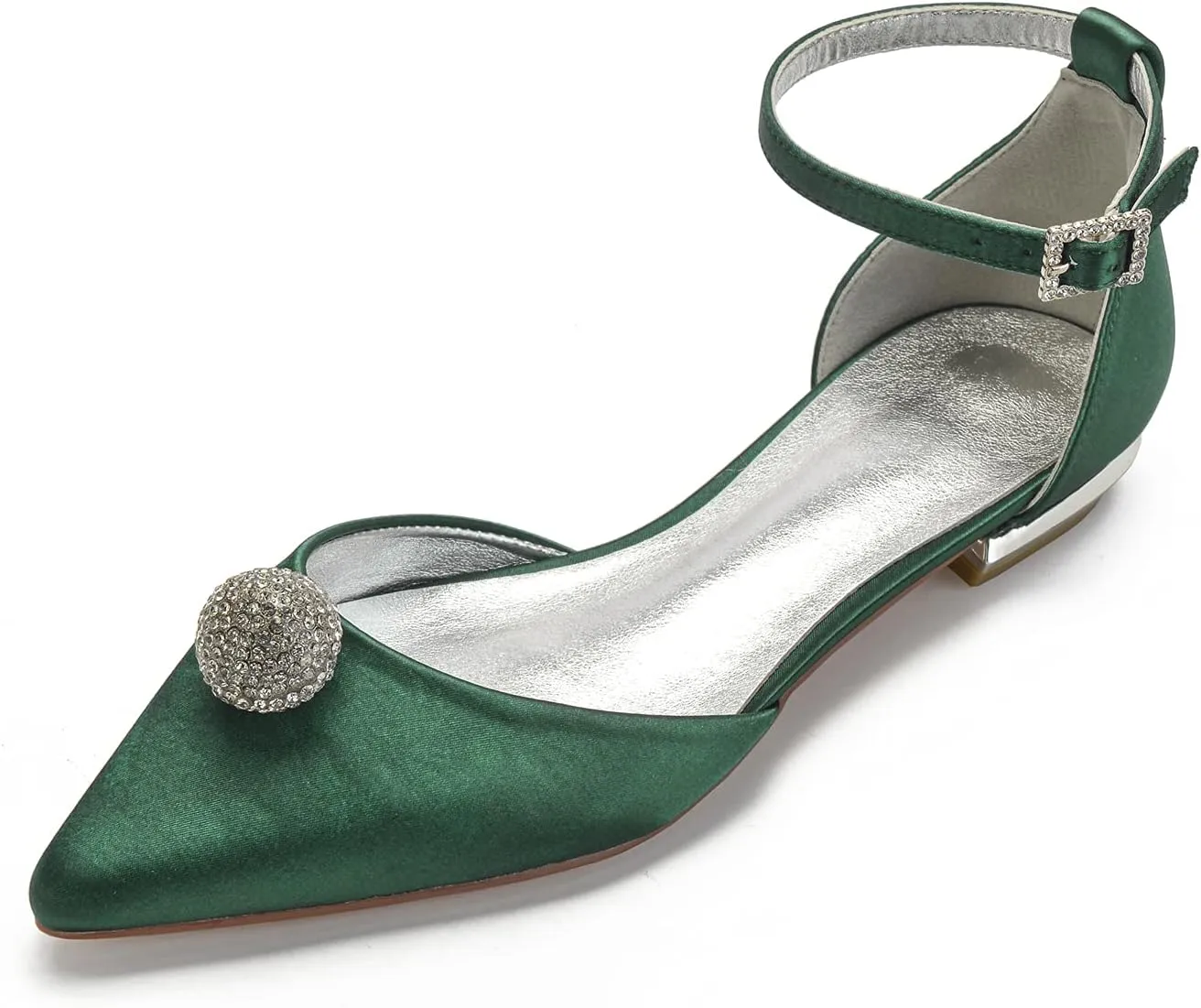 Women's Wedding Flats Shoes Satin Pointed Toe Party Dress Bridesmaid Ballet Pumps,Green,10