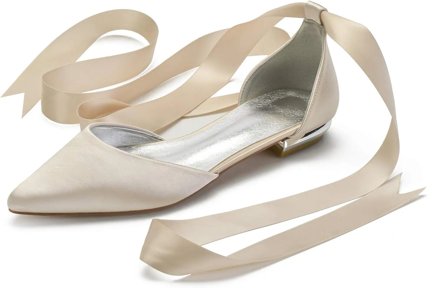 Women's Wedding Shoes Flats for Bridesmaids Closed Toe Satin Bridal Dressy Bridal Flats Shoes with Ribbon