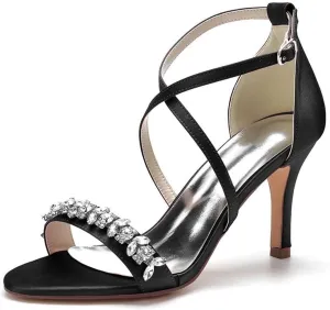 Womens Wedding Shoes Heels for Women Open Toe Buckle Ankle Strap Kitten Heels for Women Pump Block Sandals 3.34 inches Silver Black White Nude for Party Wedding(Black,6)