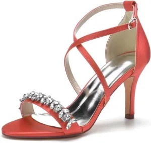 Womens Wedding Shoes Heels for Women Open Toe Buckle Ankle Strap Kitten Heels for Women Pump Block Sandals 3.34 inches Silver Black White Nude for Party Wedding(Red,8)
