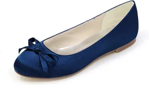 Womens Wedding Shoes Women's Round Toe Flats Shoes Satin Comfortable Slip on Shoes Casual Dress Shoes Dark Purple(Navy,7)