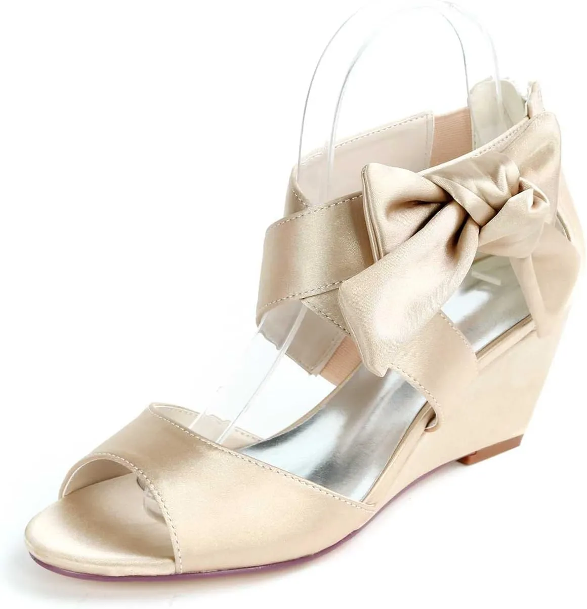 Womens Wedge Sandals Platform Round Toe High Heels Satin Open Toe Evening Prom Wedding Shoes Summer Shoes