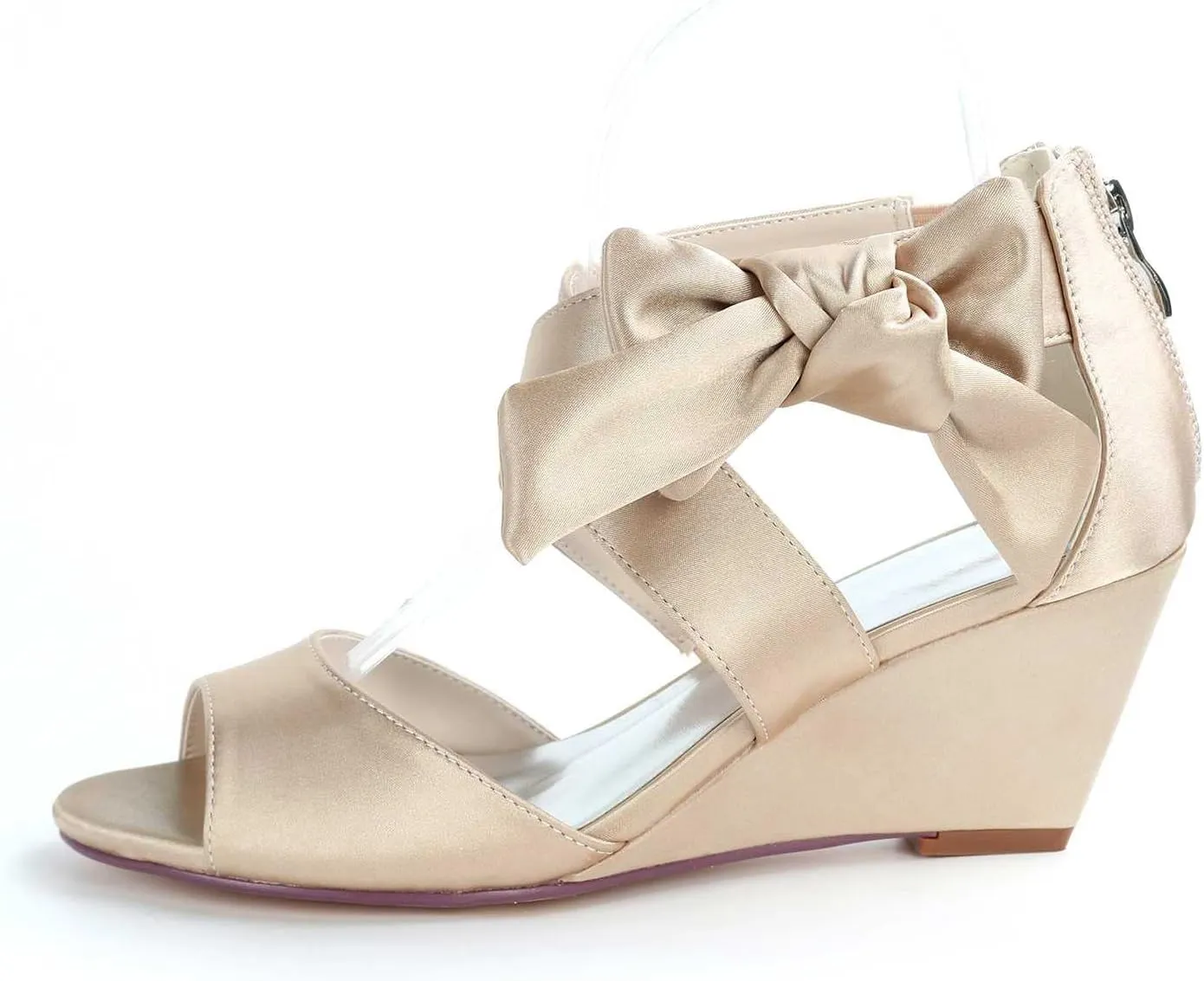 Womens Wedge Sandals Platform Round Toe High Heels Satin Open Toe Evening Prom Wedding Shoes Summer Shoes