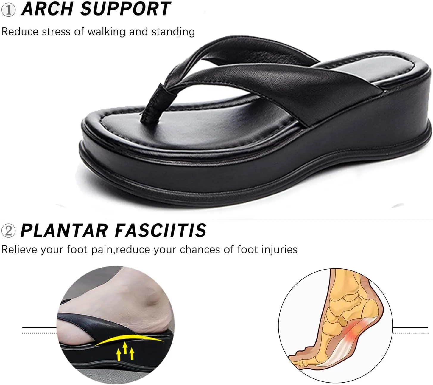 Women's Wedges Platform Orthotic Flip Flops Comfort Arch Support Slip on Wedge Plantar Fasciitis Thong Sandals Soft Yoga Mat EVA Sole Outdoor Beach Home Cushion Slippers