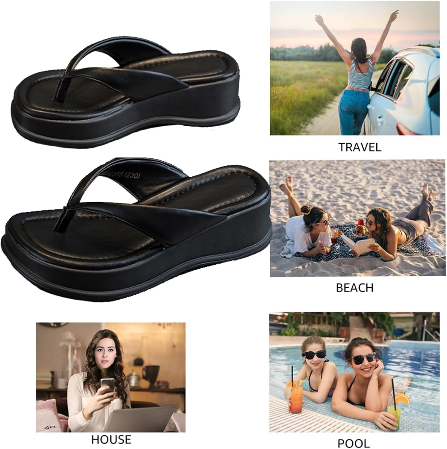 Women's Wedges Platform Orthotic Flip Flops Comfort Arch Support Slip on Wedge Plantar Fasciitis Thong Sandals Soft Yoga Mat EVA Sole Outdoor Beach Home Cushion Slippers