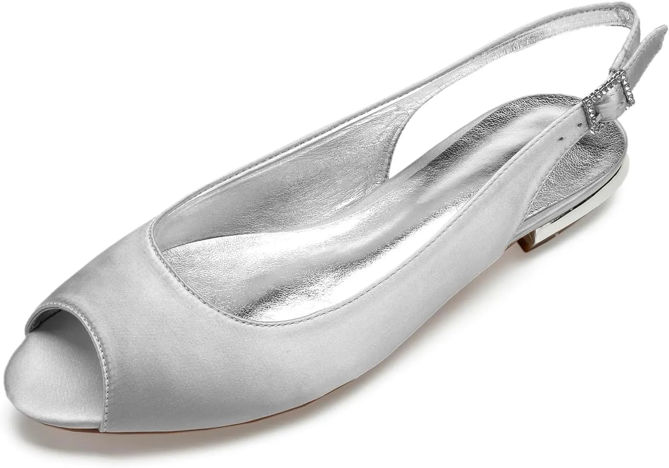 Women's with Buckle Satin Wedding Dress Shoes Slingback Sandals Peep Toe Flat Pumps Evening Party Comfort Bridal Flats