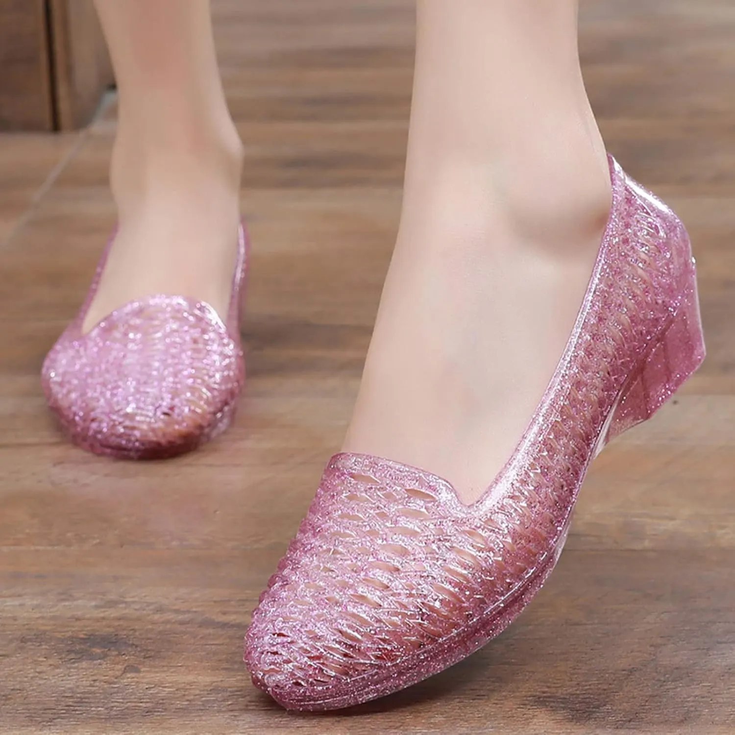 Women’s Work Plastic Sandals with Wedge Heel Summer Crossed Hollow Out Closed Toe Shoes for Everyday Walking