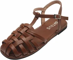 Women's Woven Sandals with Adjustable Strap Trendy Closed Toe Hollow Out Flats Sandal for Casual Summer Footwear