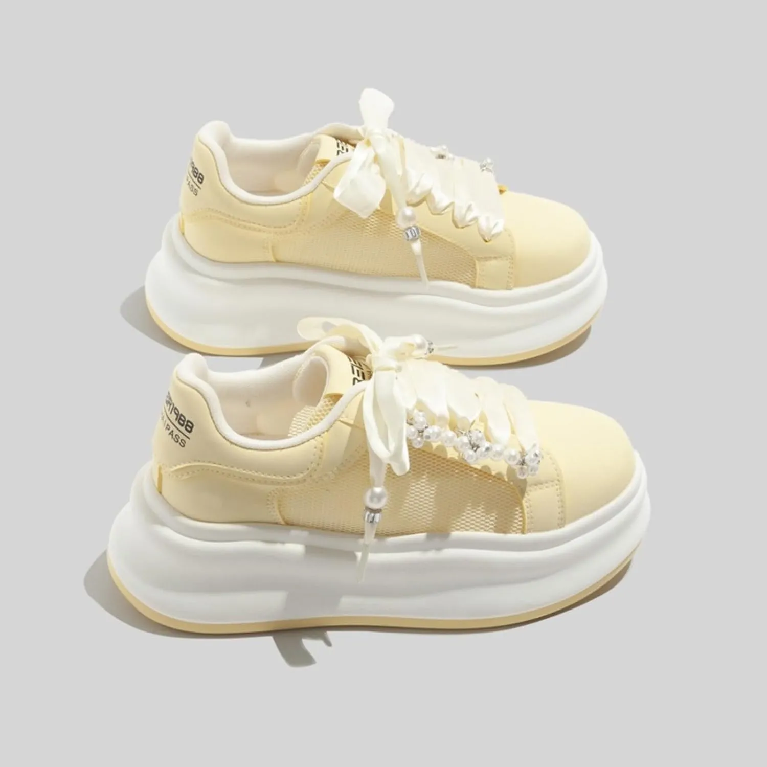 Women's Y2K Aesthetic Yellow Platform Sneakers Mesh Chunky Shoes Lightweight Breathable Sporty Casual Walking Shoes