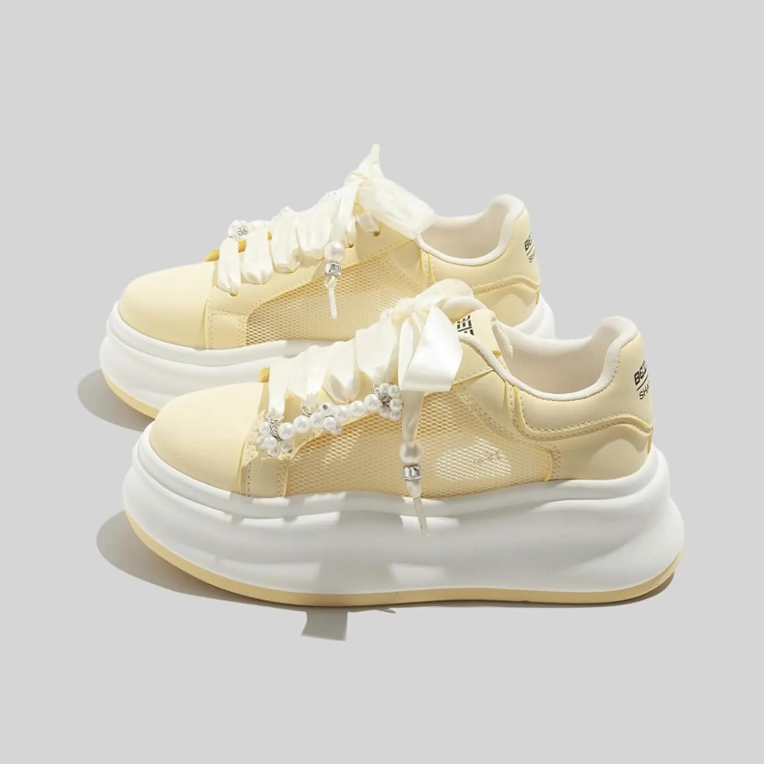 Women's Y2K Aesthetic Yellow Platform Sneakers Mesh Chunky Shoes Lightweight Breathable Sporty Casual Walking Shoes
