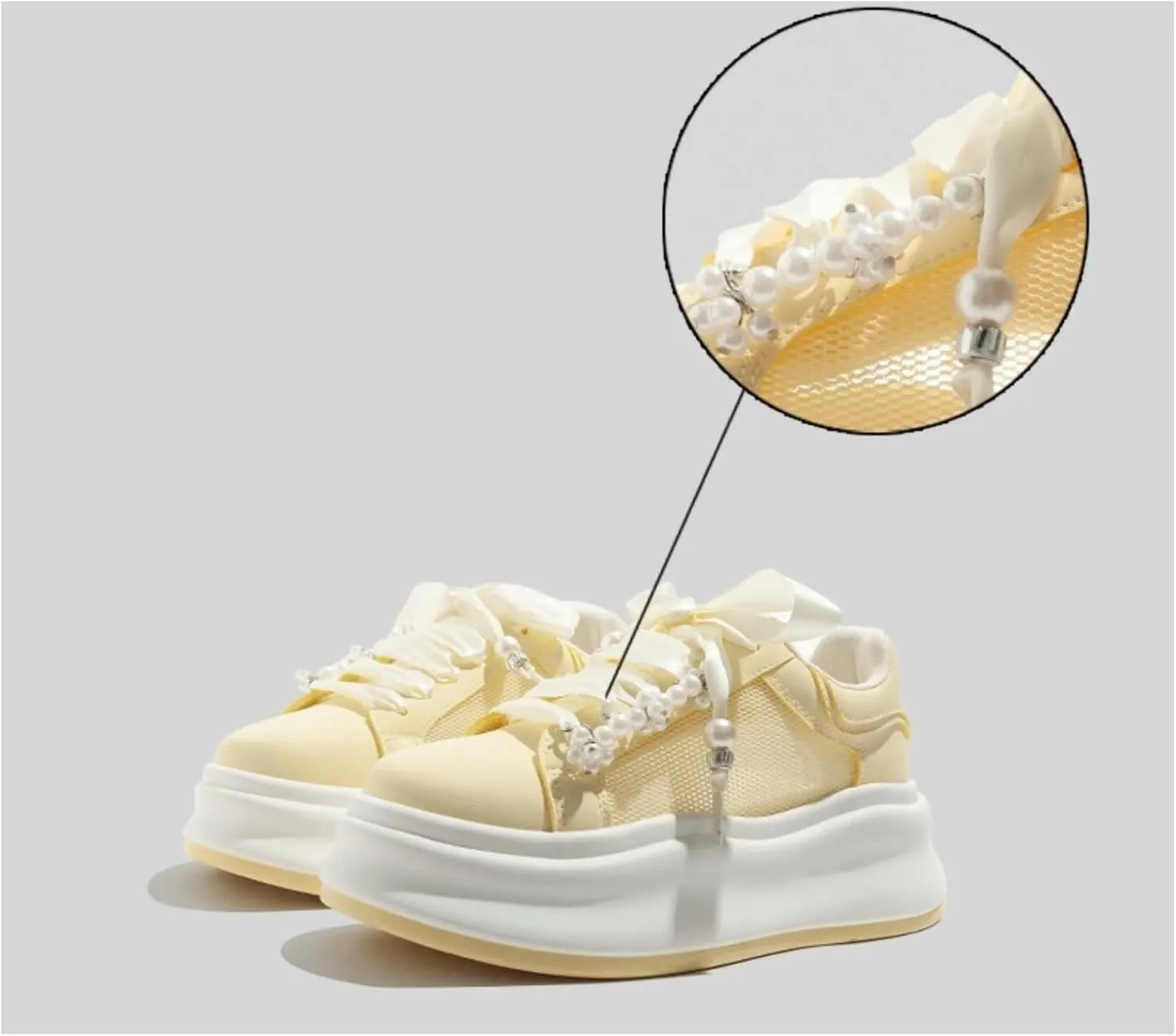 Women's Y2K Aesthetic Yellow Platform Sneakers Mesh Chunky Shoes Lightweight Breathable Sporty Casual Walking Shoes