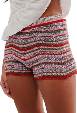 Women's Y2K Knitted Striped Lounge Shorts Elastic Waist Color Block Sweater Shorts Going Out Micro Boy Shorts