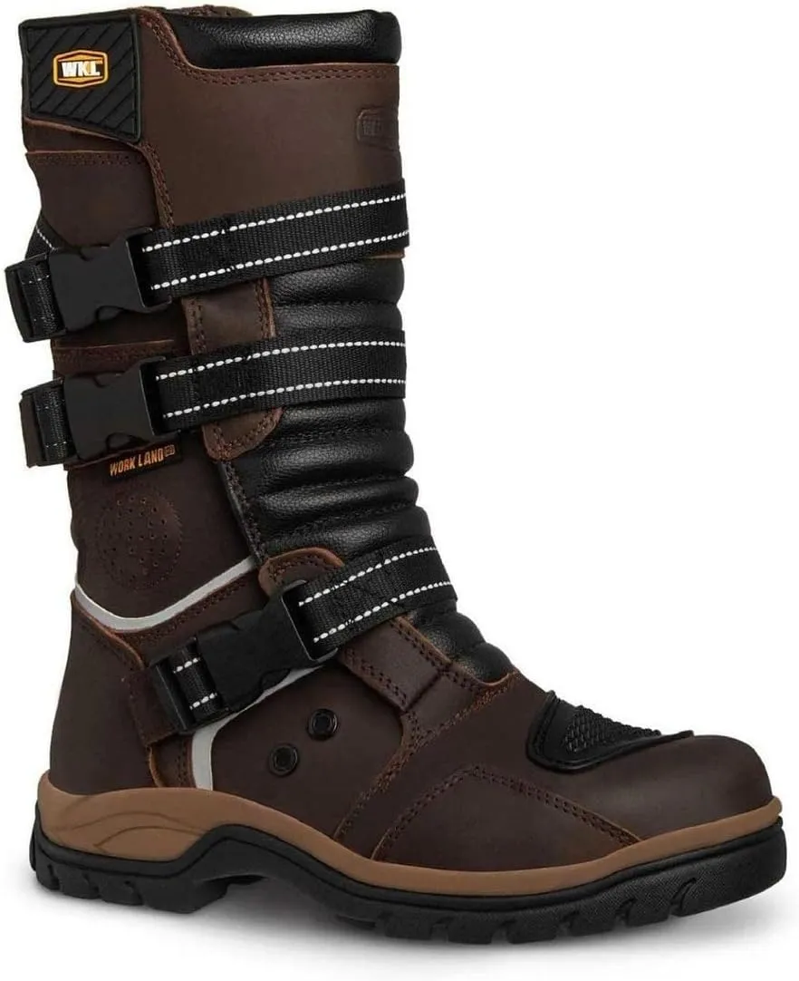 WORKLAND 77415 Motorcycle Boots for Men - Leather Boots with Protections - Work Boots For Men - Rubber Sole Slip Resistant and Reflective Motorcycle Riding Boots - Botas para Motocicleta Hombre