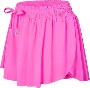 Wsirmet Flowy Shorts for Women Butterfly Shorts 2 in 1 Athletic Workout Gym Biker Running Shorts with Pockets