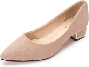 WUIWUIYU Womens Suede Pumps Low Heels Stacked Block Heeled Pumps Shoes Wedding Party Causal Flats Shoes