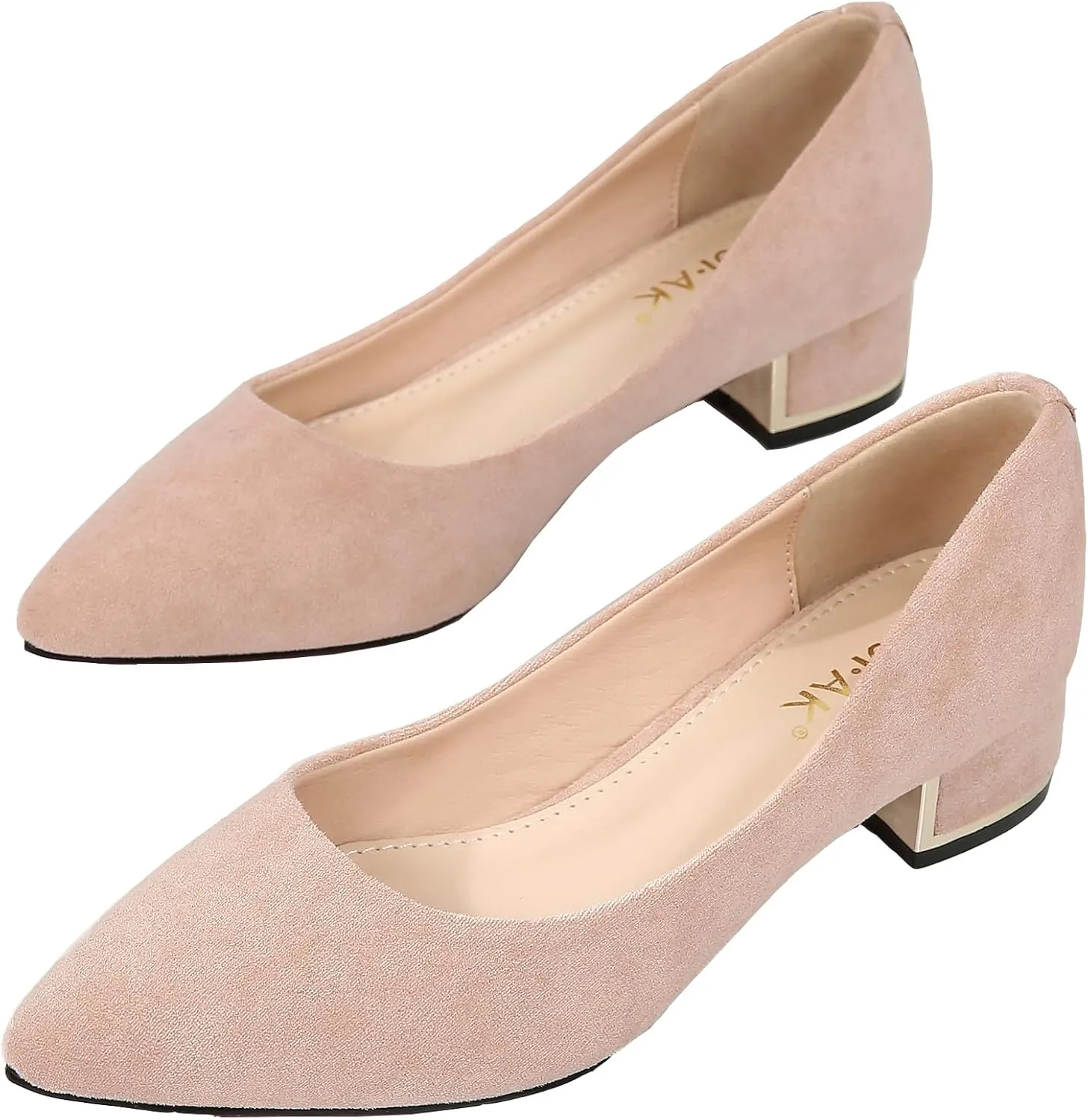 WUIWUIYU Womens Suede Pumps Low Heels Stacked Block Heeled Pumps Shoes Wedding Party Causal Flats Shoes